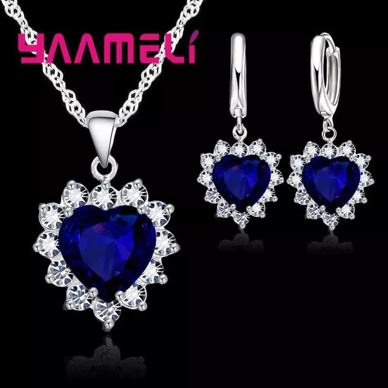 LINO Trendy 925 Sterling Silver Jewelry Set for Women Heart CZ Stone Charm Pendants Necklaces Earrings LOVE Anniversary Gift