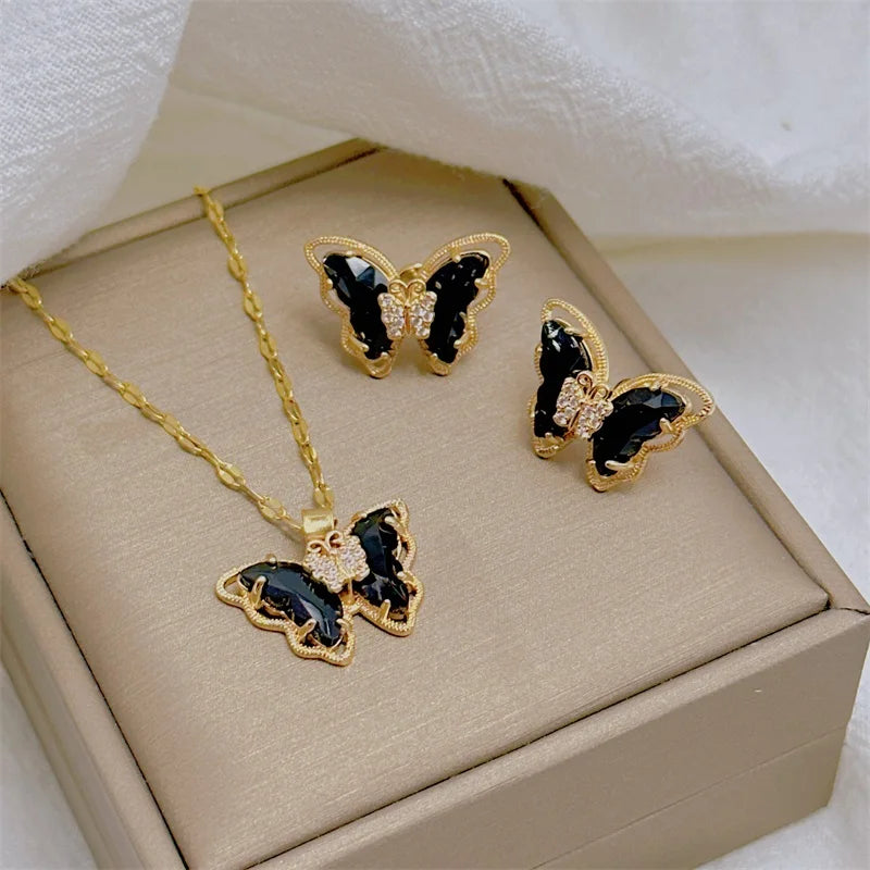 LINO Fashion Butterfly Necklace Earrings Set