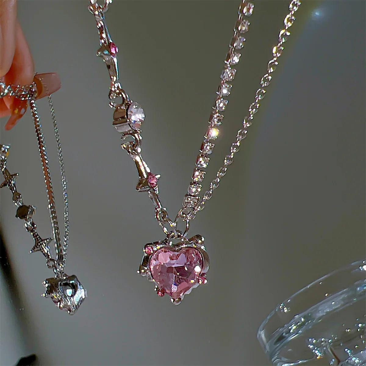 LINO 17KM Y2K Crystal Heart Pendant Fashion