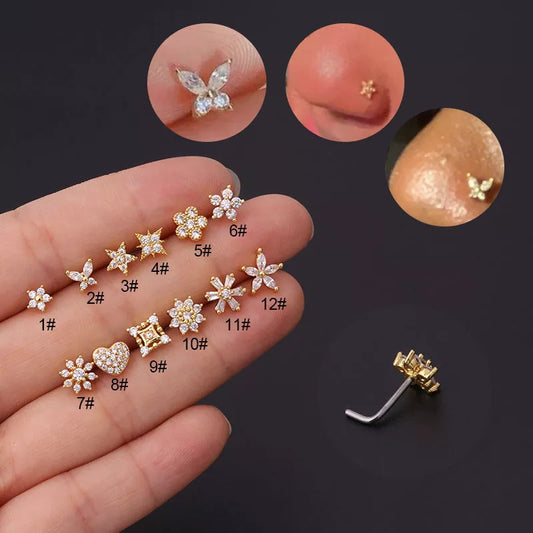 LINO Flower Heart Nose Ring Stud 20G