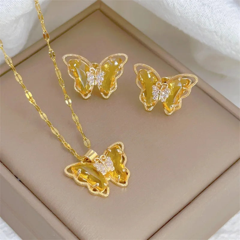 LINO Fashion Butterfly Necklace Earrings Set