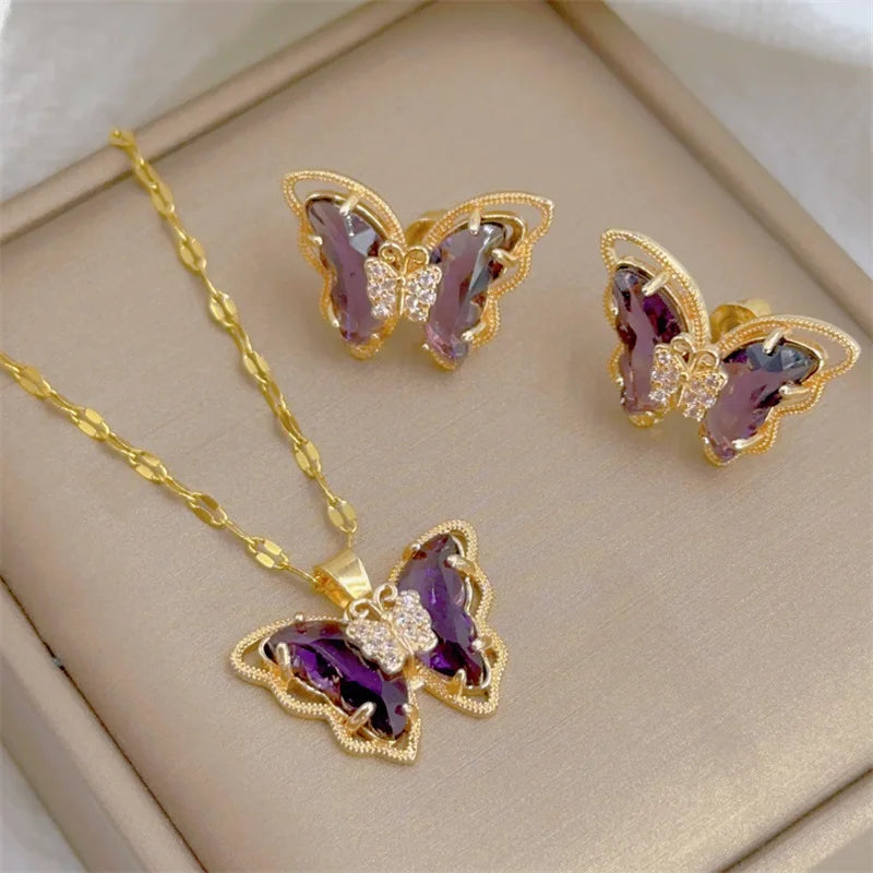 LINO Fashion Butterfly Necklace Earrings Set