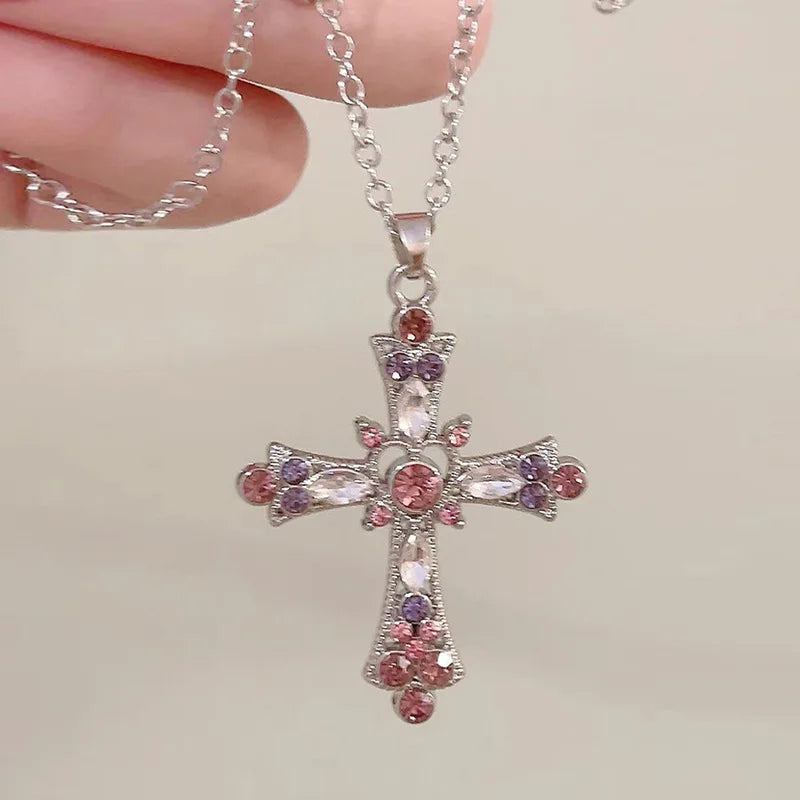 LINO Y2K Zircon Cross Necklace