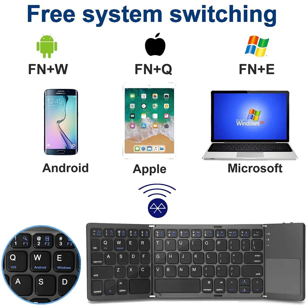 Portable Foldable Folding Keyboard Mini Wireless Bluetooth Keyboard Touchpad Keyboard for Windows Android IOS Tablet ipad Phone