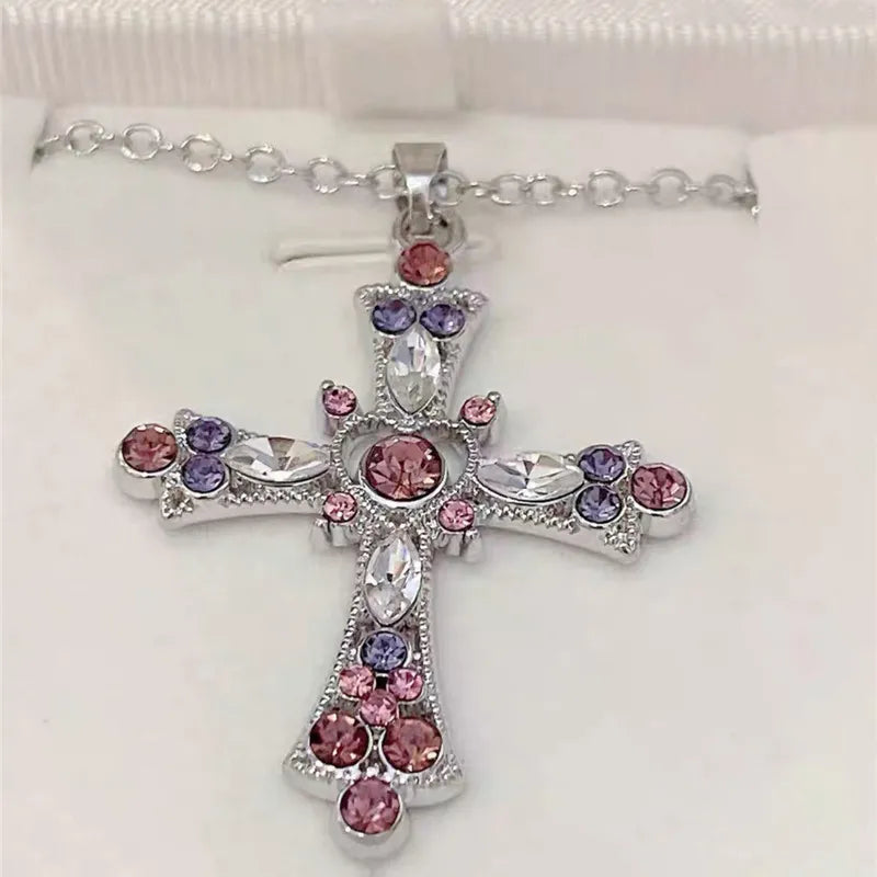 LINO Y2K Zircon Cross Necklace