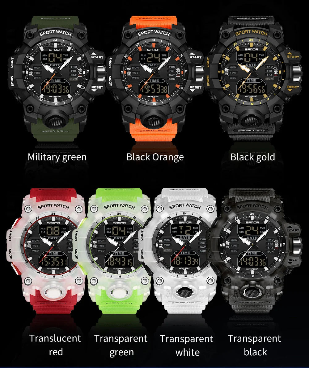 LINO SANDA Dual Display Men's Waterproof Sports Watch