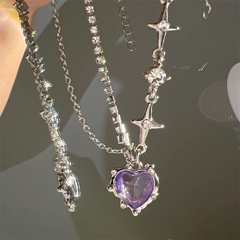 LINO Y2K Purple Crystal Necklace