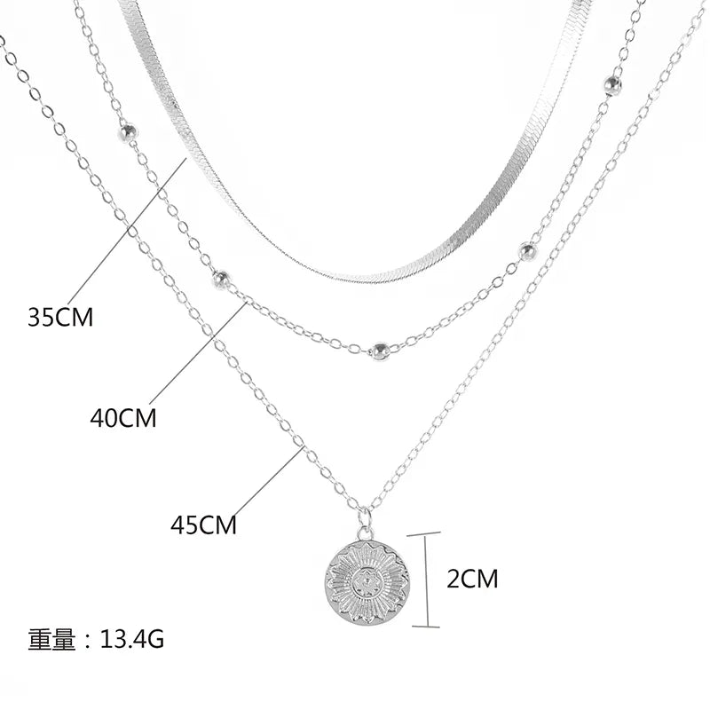 LINO Silver Three-Layer Round Necklace