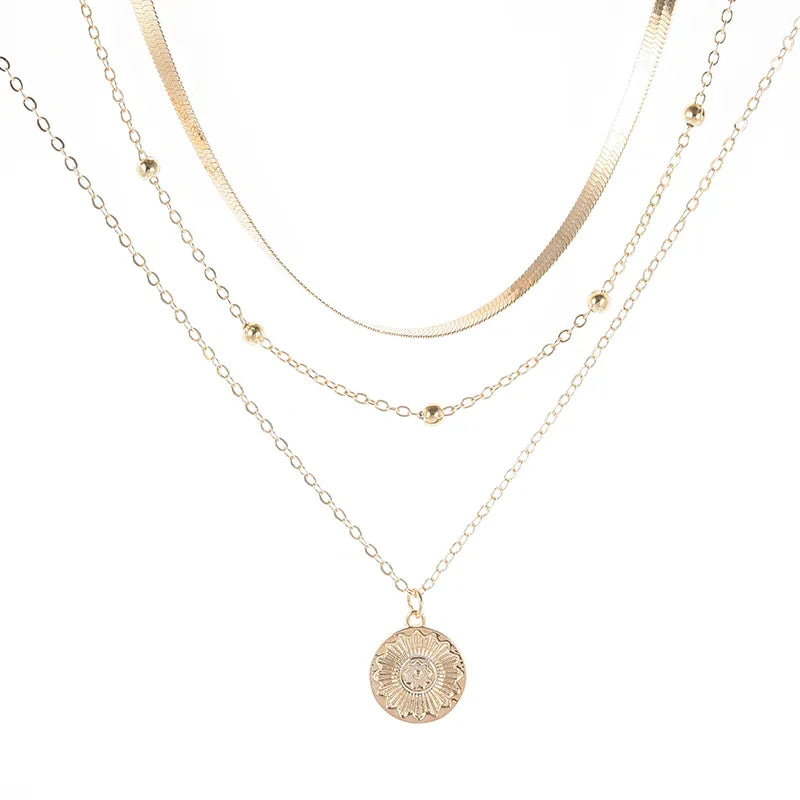 LINO Silver Three-Layer Round Necklace