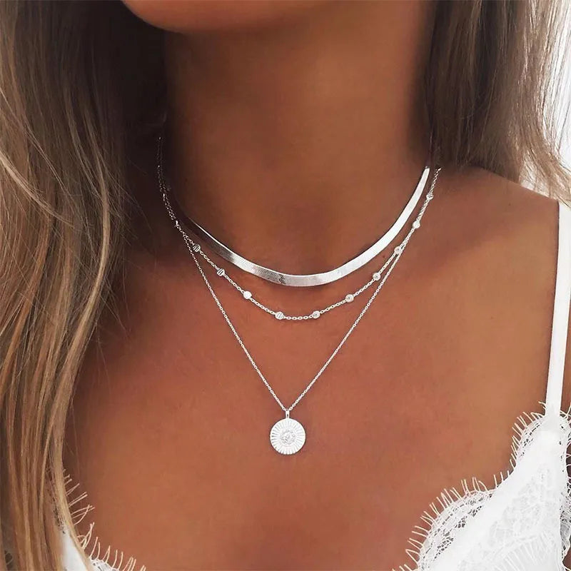 LINO Silver Three-Layer Round Necklace