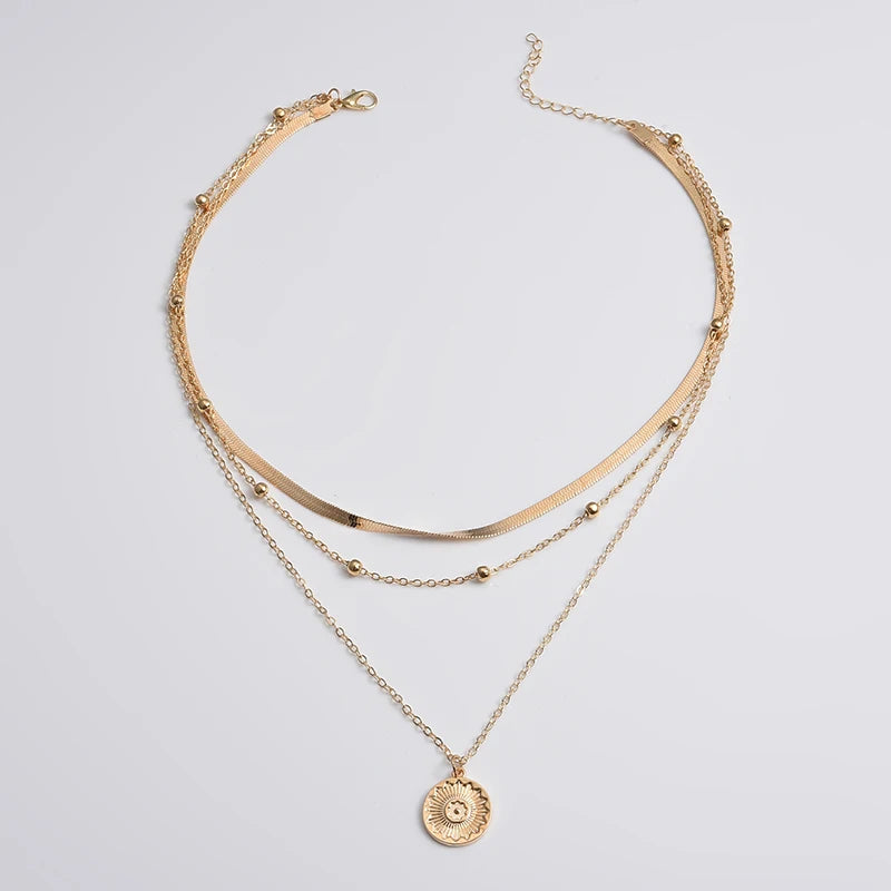 LINO Silver Three-Layer Round Necklace