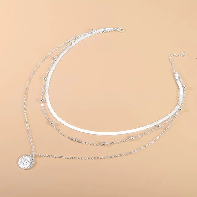 LINO Silver Three-Layer Round Necklace