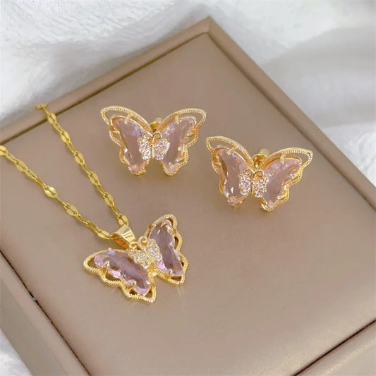 LINO Fashion Butterfly Necklace Earrings Set