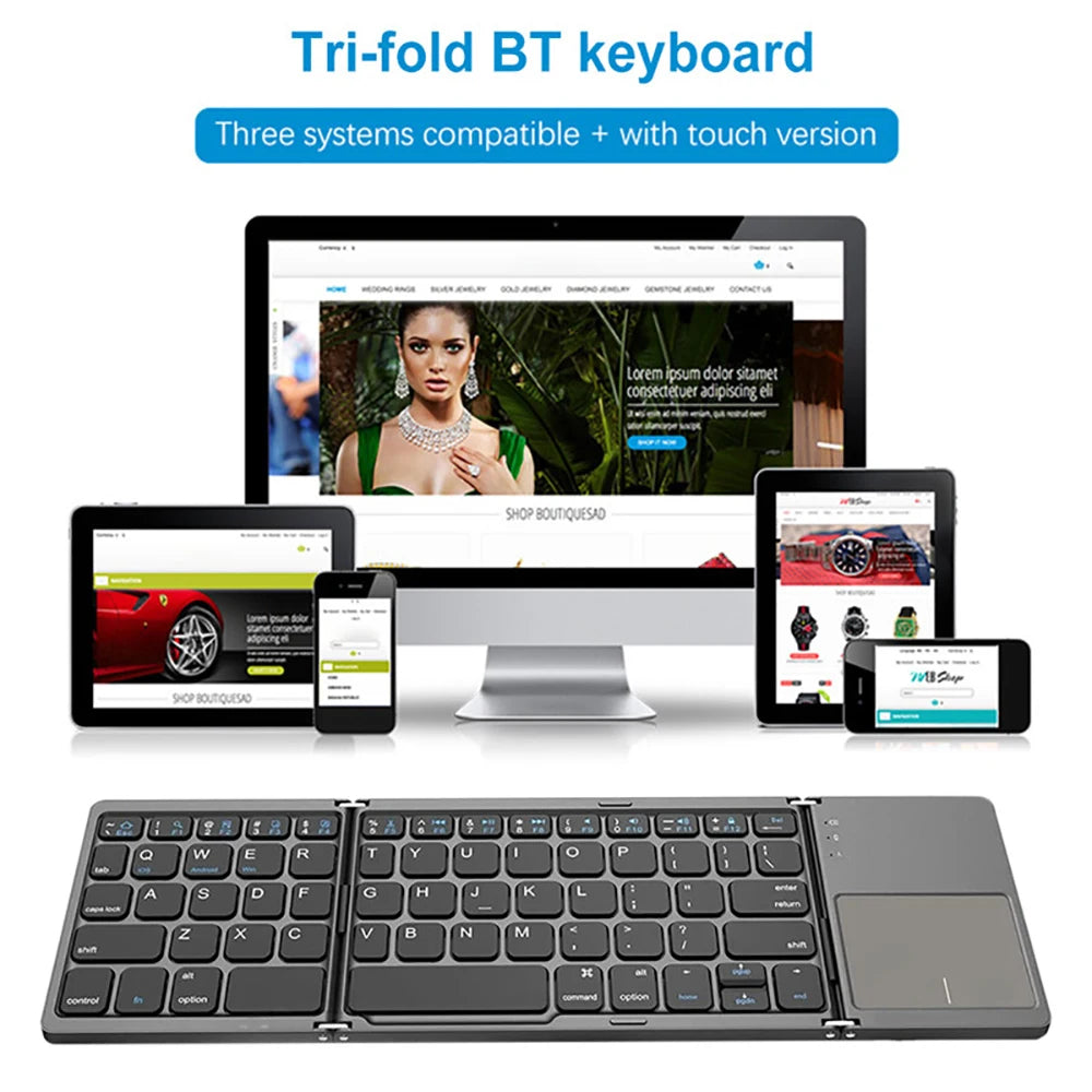 Portable Foldable Folding Keyboard Mini Wireless Bluetooth Keyboard Touchpad Keyboard for Windows Android IOS Tablet ipad Phone