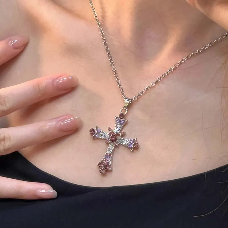 LINO Y2K Zircon Cross Necklace